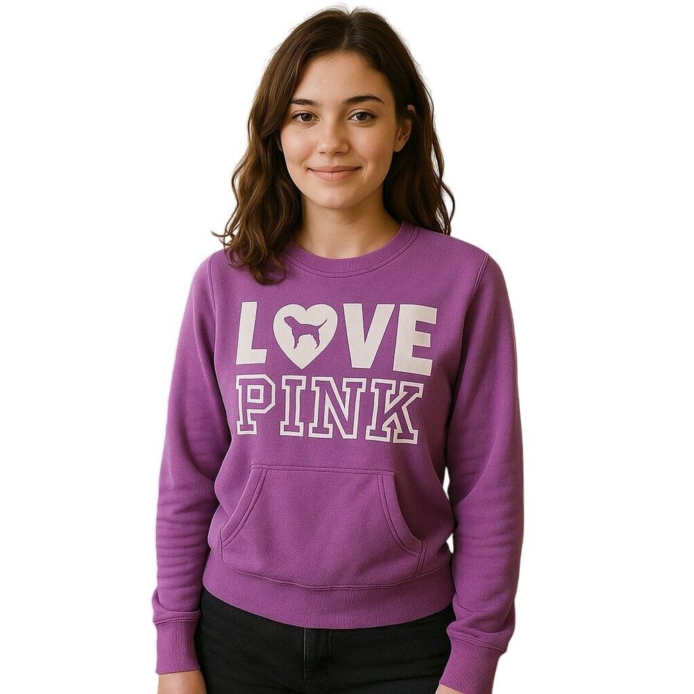 Victoria Secret PINK Love Sweater Shirt Pullover Sweatshirt Long Sleeve Top